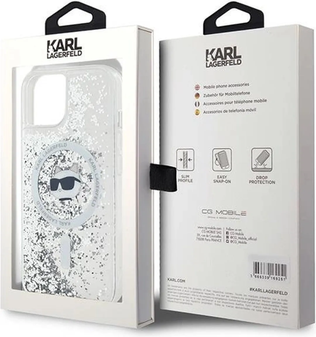 Karl Lagerfeld Choupette Liquid Glitter MagSafe Hoesje - iPhone 15/14/13 - Transparant