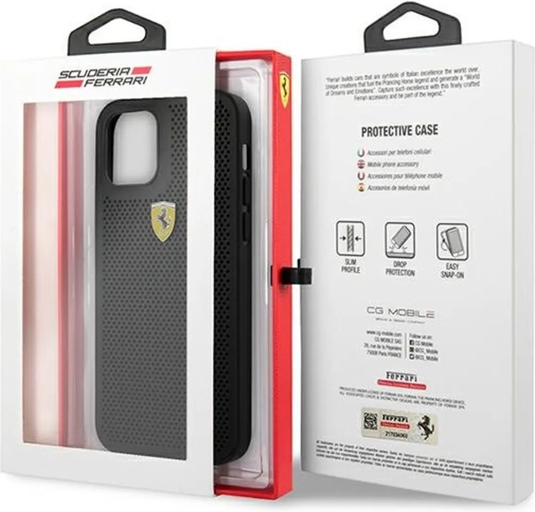 Ferrari iPhone 12/12 Pro Backcase - Effen Zwart Kunstleer
