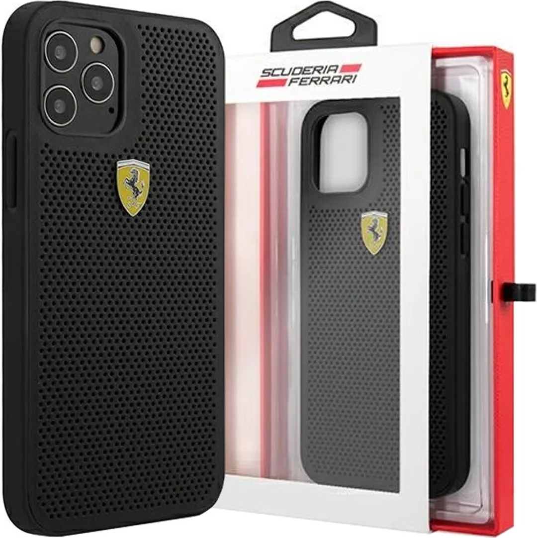Ferrari iPhone 12/12 Pro Backcase - Effen Zwart Kunstleer