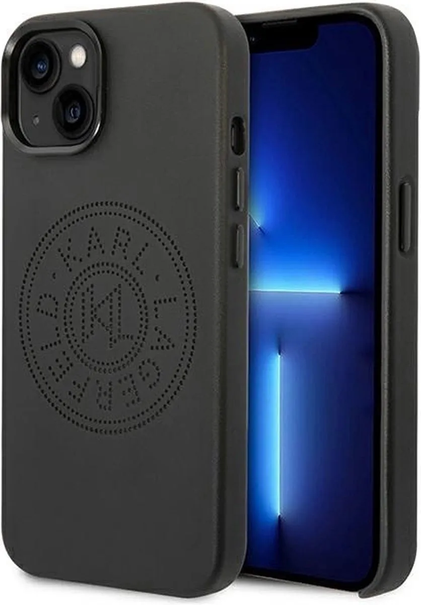 Karl Lagerfeld iPhone 14 Plus Hoesje - Effen Zwart - Leer