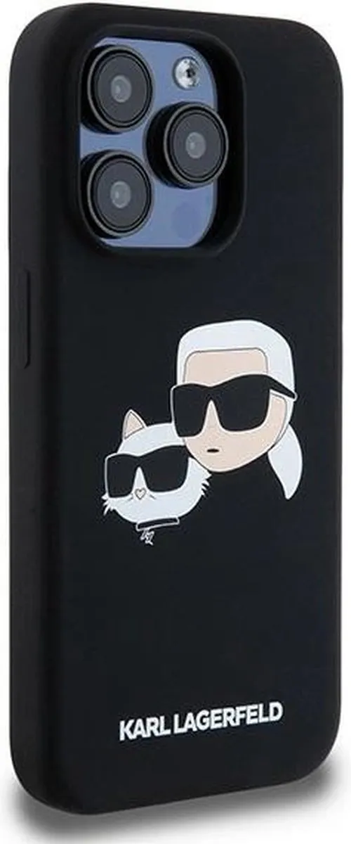 Karl Lagerfeld Siliconen Karl&Choupette MagSafe Hoesje iPhone 15 Pro - Zwart