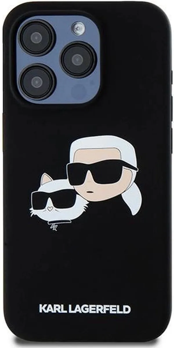 Karl Lagerfeld Siliconen Karl&Choupette MagSafe Hoesje iPhone 15 Pro - Zwart