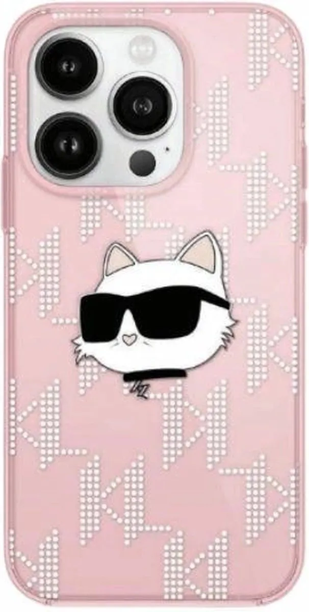 Karl Lagerfeld IML Choupette Head & Monogram Hoesje iPhone 14 Pro Max - Roze