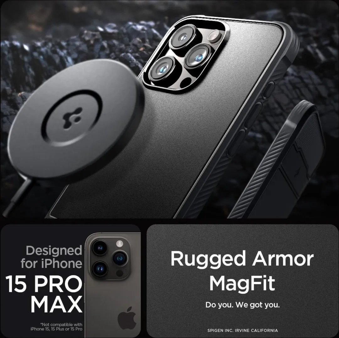 Spigen Rugged Armor MagSafe Hoesje - iPhone 15 Pro Max - Zwart