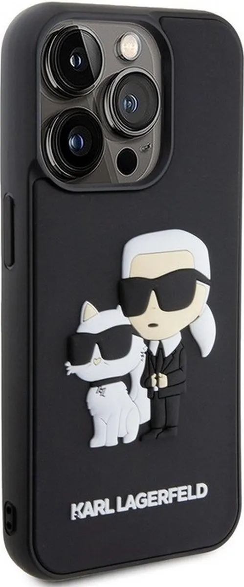 Karl Lagerfeld 3D Rubber Karl & Choupette iPhone 15 Pro Hoes - Zwart