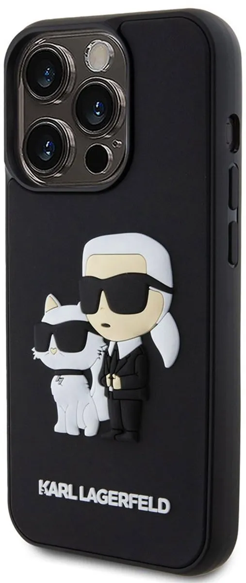 Karl Lagerfeld 3D Rubber Karl & Choupette iPhone 15 Pro Hoes - Zwart
