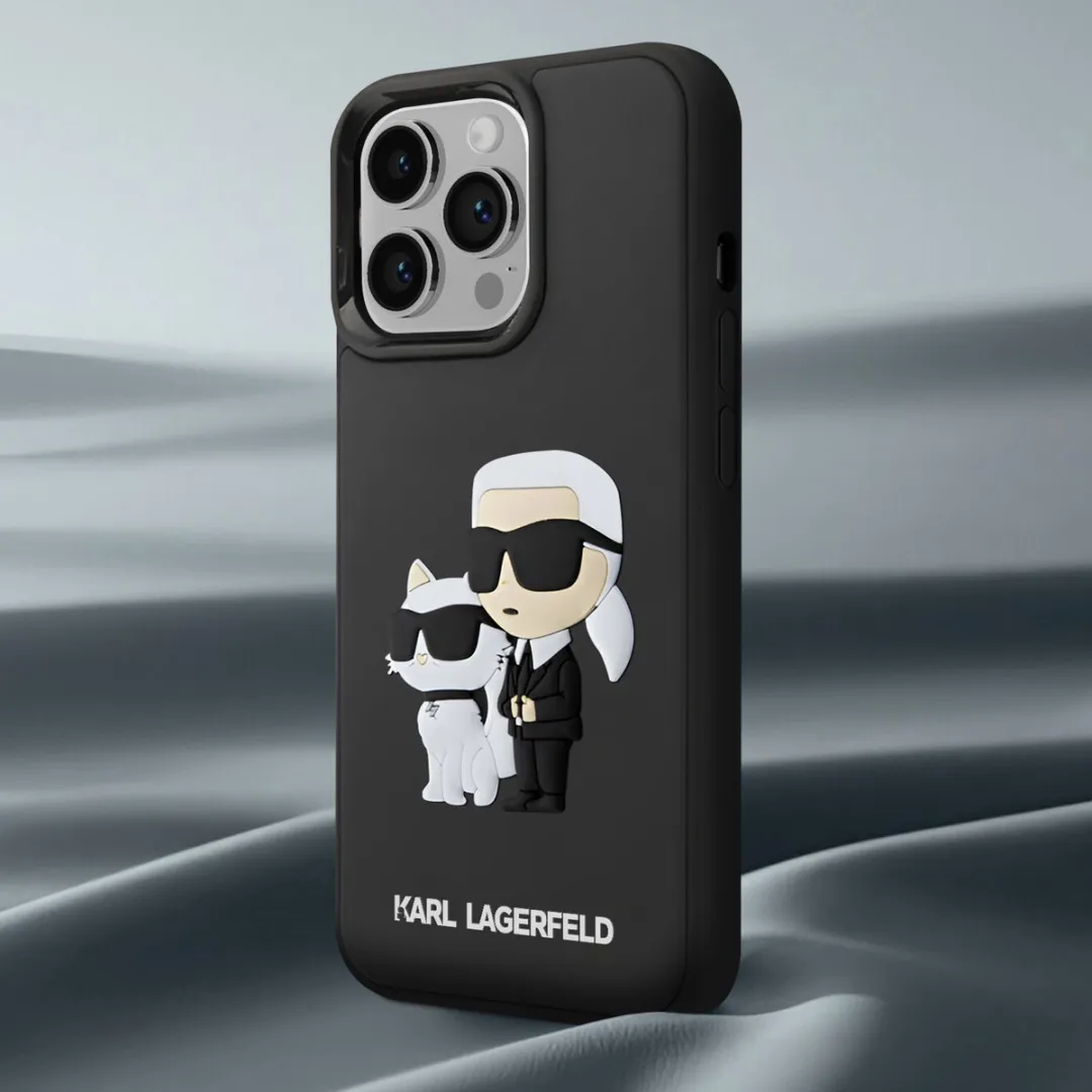 Karl Lagerfeld 3D Rubber Karl & Choupette iPhone 15 Pro Hoes - Zwart