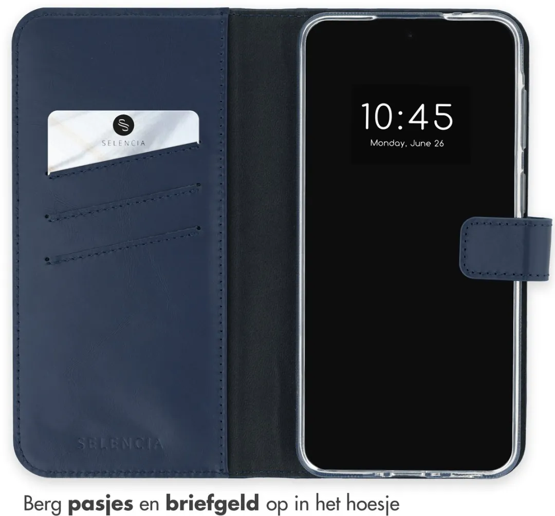 Selencia Hoesje Samsung Galaxy A37 - Donkerblauw Lederen Bookcase - 3 Pasjes