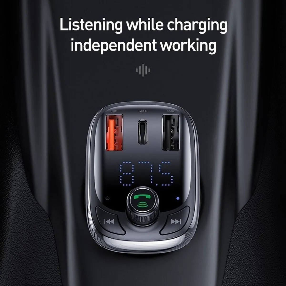 Baseus Bluetooth FM Radio Transmitter Carkit - Zwart