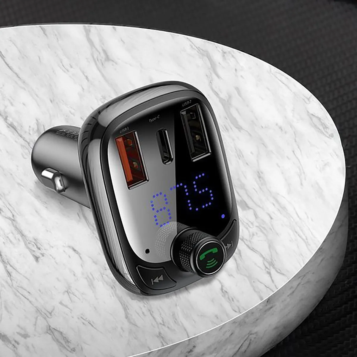 Baseus Bluetooth FM Radio Transmitter Carkit - Zwart