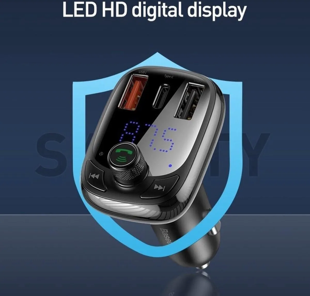 Baseus Bluetooth FM Radio Transmitter Carkit - Zwart - afbeelding 6 van 6