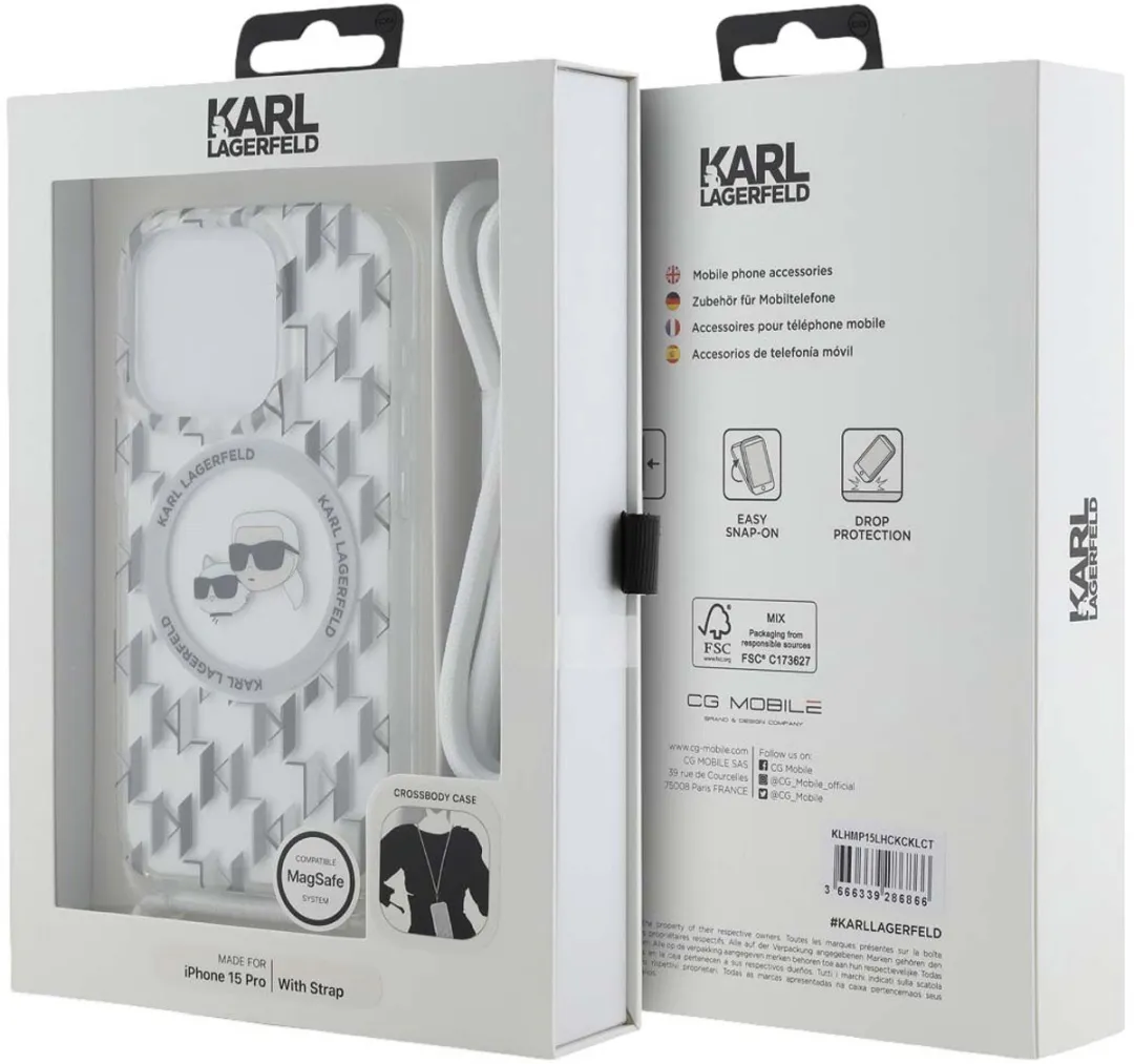 Karl Lagerfeld Hoesje iPhone 15 Pro Max MagSafe Monogram - Transparant