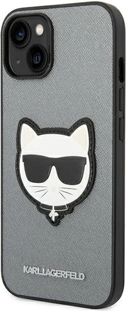 Karl Lagerfeld iPhone 14 Plus Hoesje Saffiano Choupette - Zilver