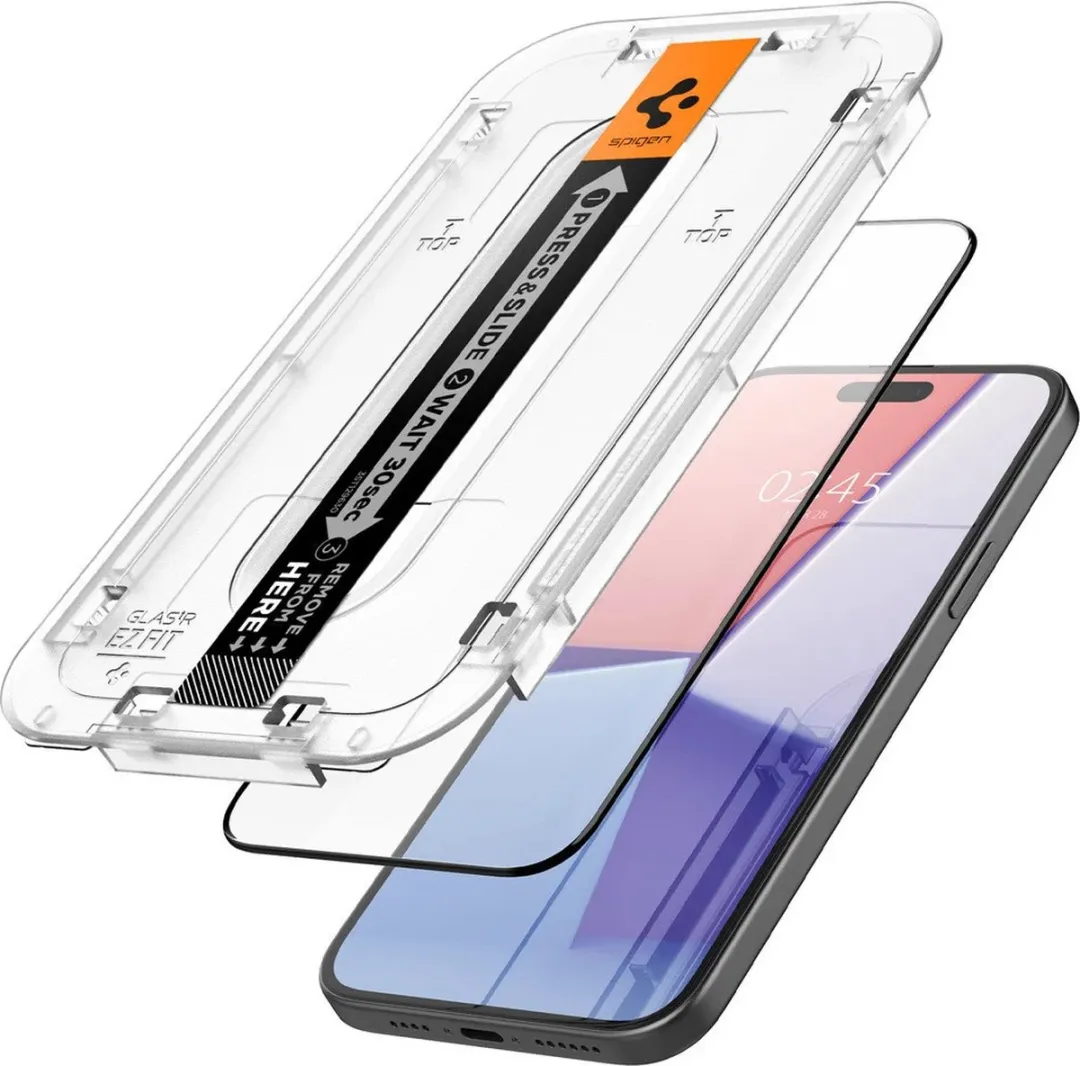 Spigen EZ Fit GLAS.tR iPhone 15 Plus Schermbeschermer - 2 Stuks - Zwart