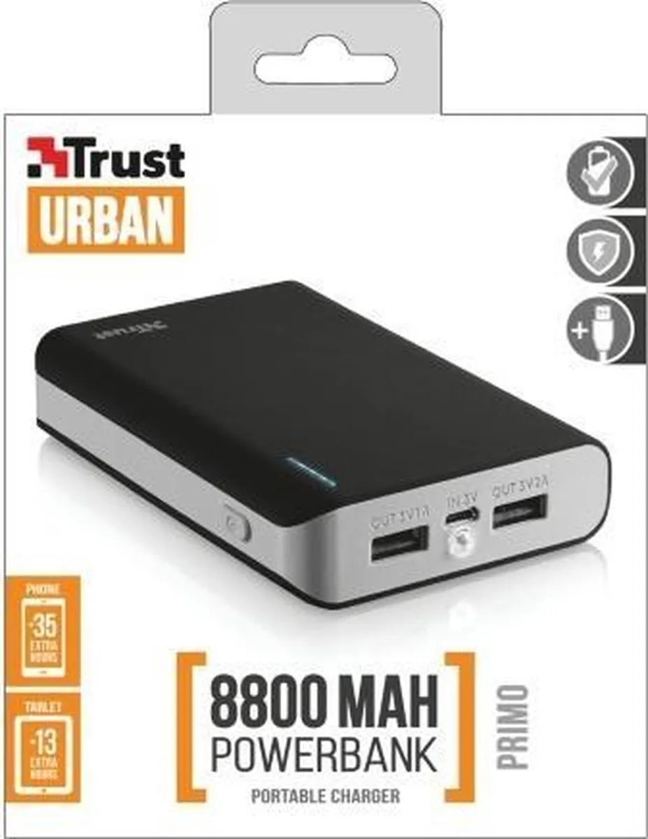 Trust Primo PowerBank 21227 - 8800mAh - 2x USB - Zwart