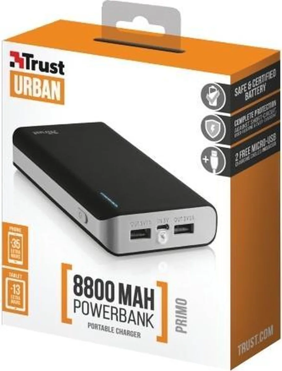 Trust Primo PowerBank 21227 - 8800mAh - 2x USB - Zwart