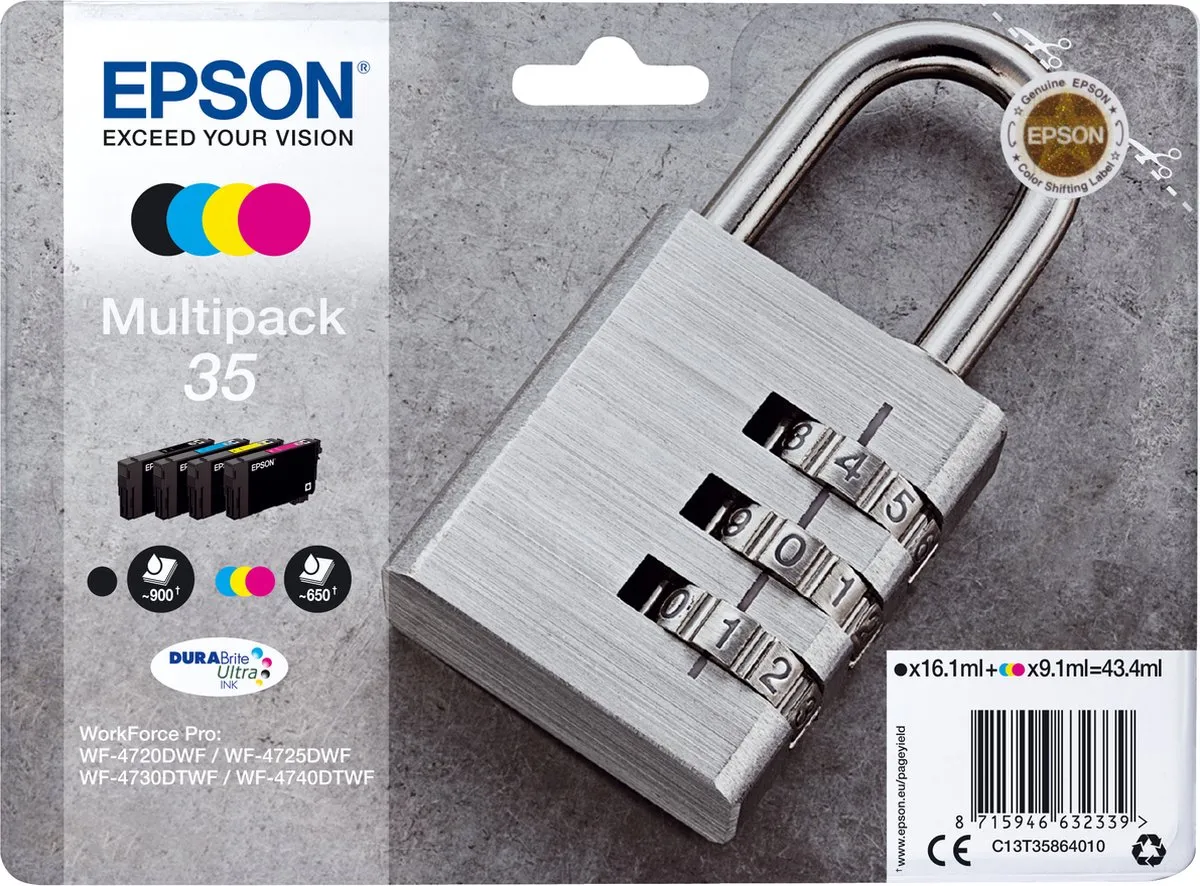 Epson Padlock Multipack C13T35864020 Inktcartridges - 4 Stuks - 43.4ml