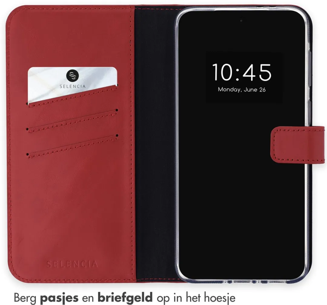 Selencia Hoesje Samsung Galaxy A37 - Rood Lederen Bookcase - 3 Pasjes