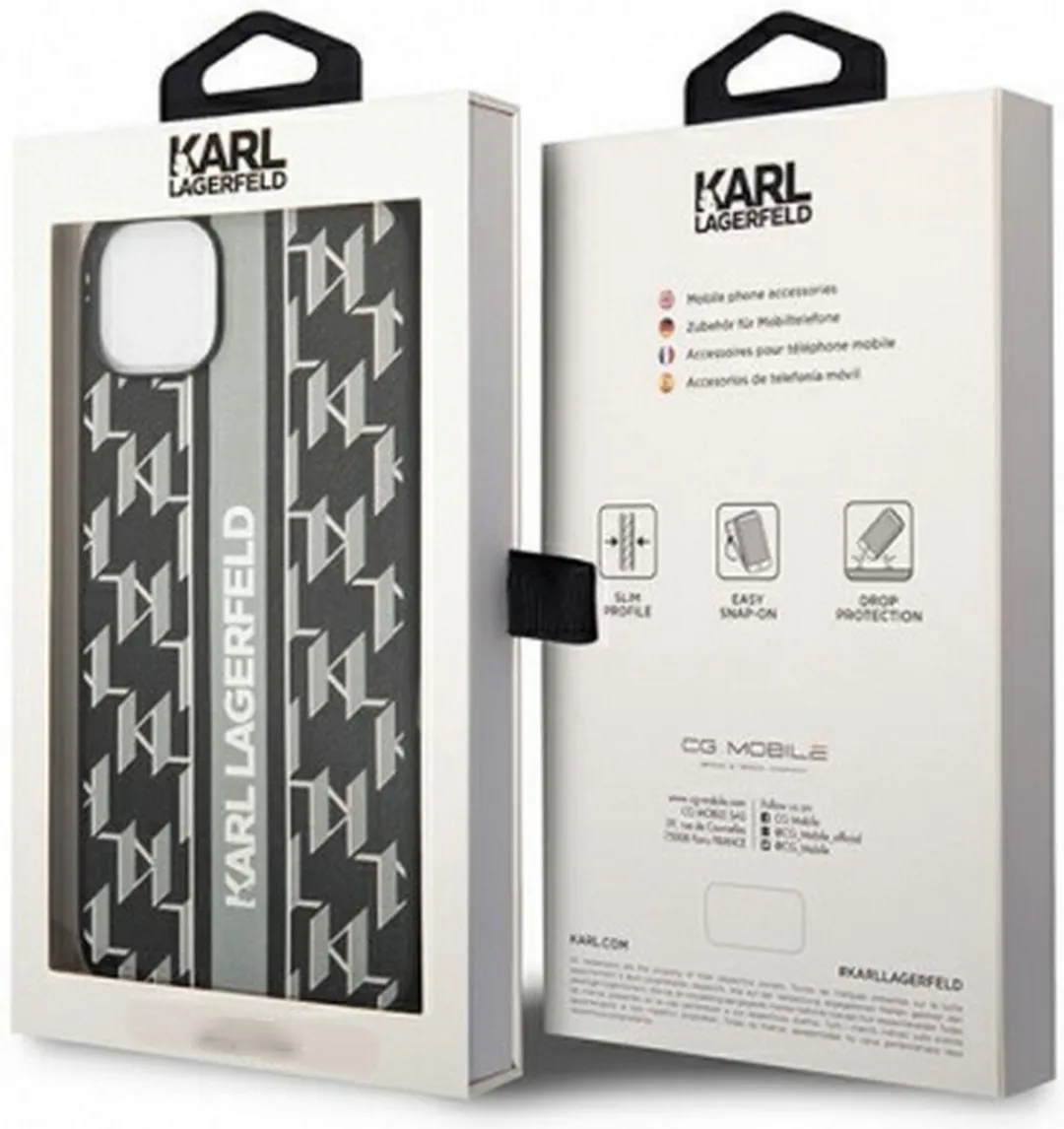 Karl Lagerfeld Monogram Stripe Back Case - iPhone 14 Grijs