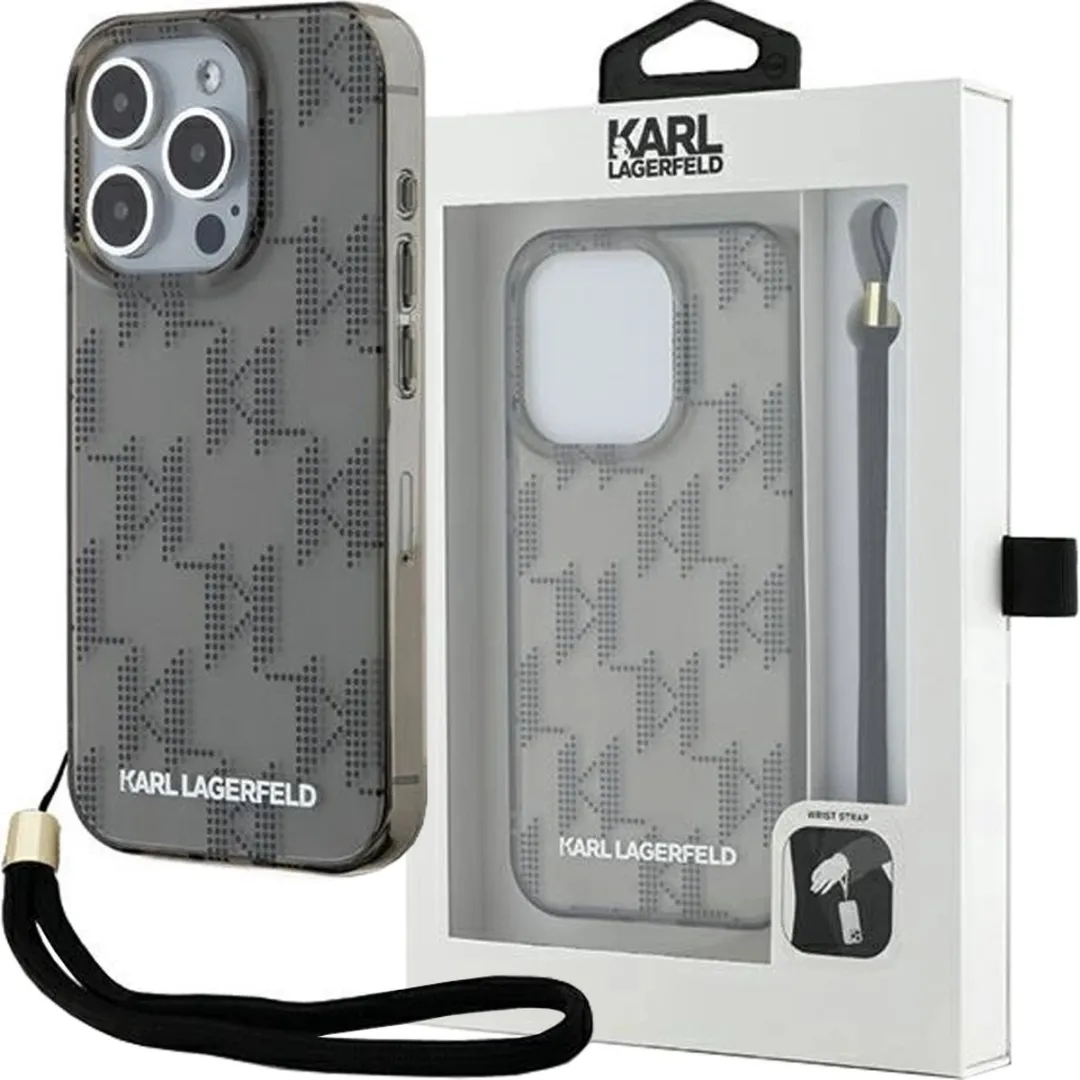 Karl Lagerfeld IML Mono KL Pattern & Cord Case iPhone 15 Pro
