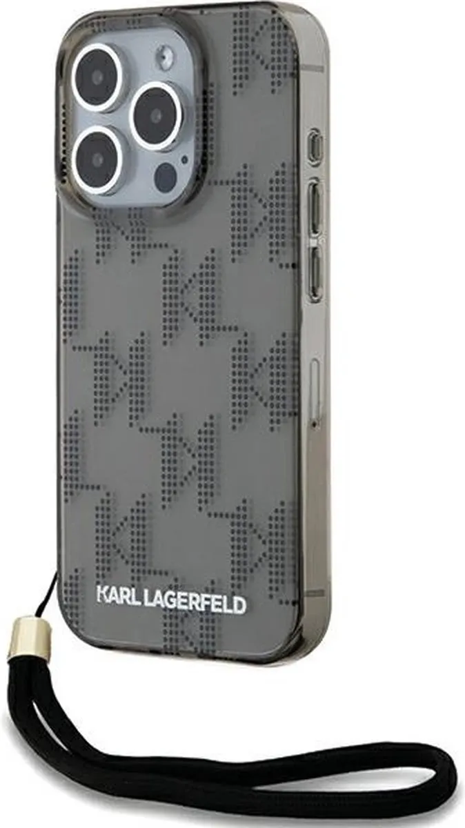 Karl Lagerfeld IML Mono KL Pattern & Cord Case iPhone 15 Pro - Zwart
