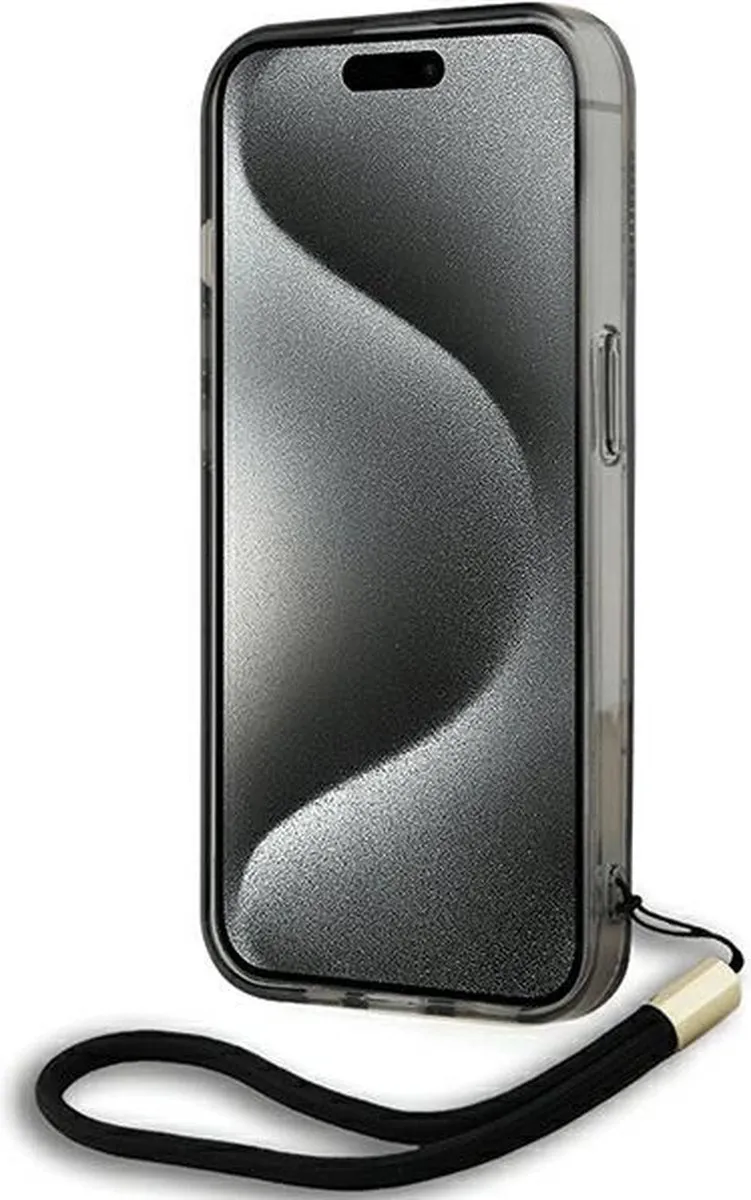 Karl Lagerfeld IML Mono KL Pattern & Cord Case iPhone 15 Pro - Zwart