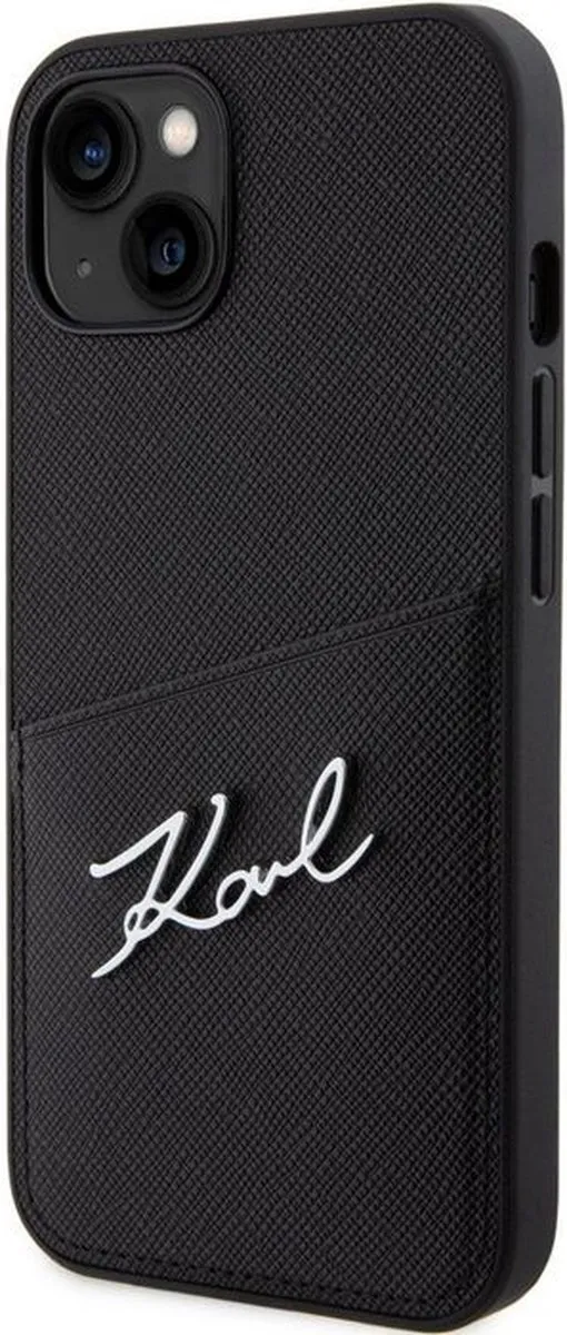Karl Lagerfeld Saffiano Card Back Case KLHCP13SFBK - iPhone 13 - Zwart