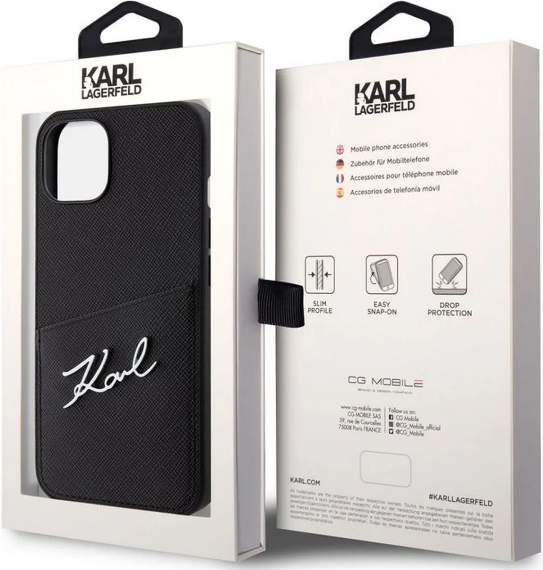 Karl Lagerfeld Saffiano Card Back Case KLHCP13SFBK - iPhone 13 - Zwart