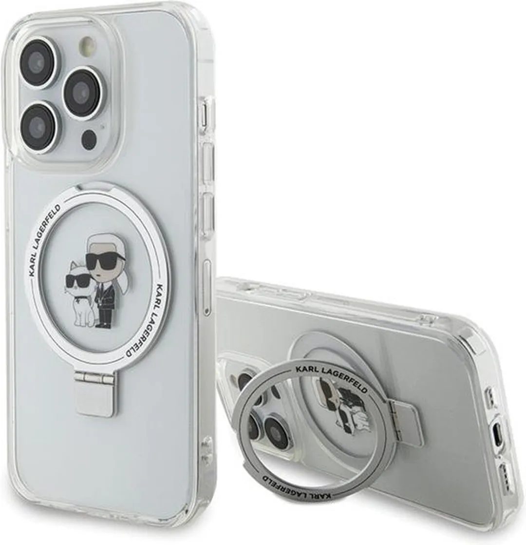Karl Lagerfeld Ring Stand Karl & Choupette Hard Case Back Cover iPhone 14 Pro