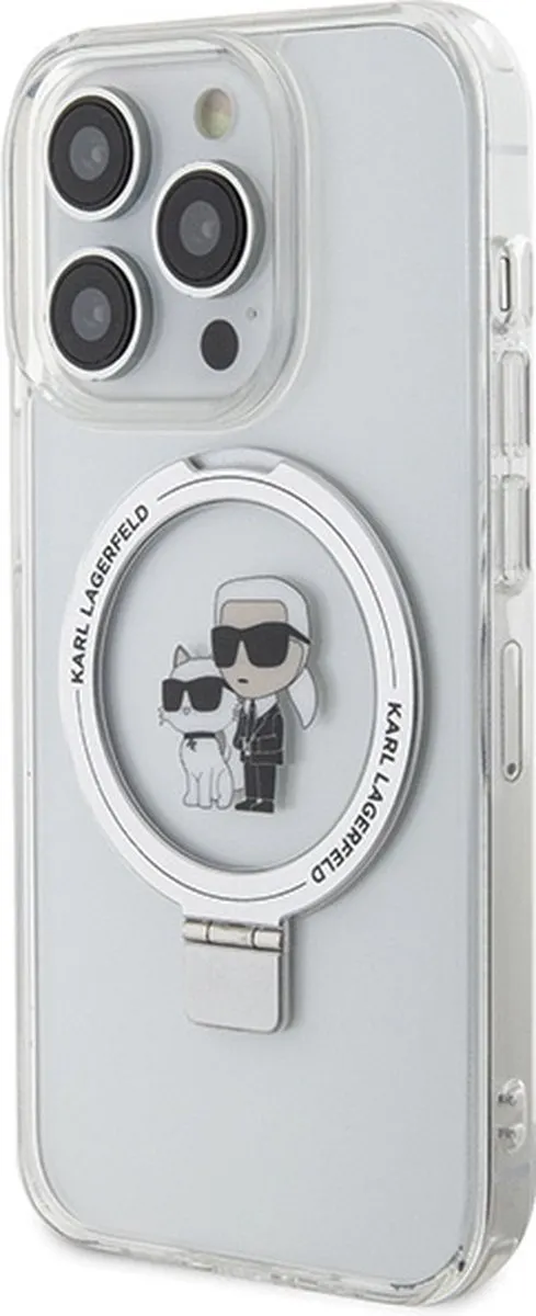 Karl Lagerfeld Ring Stand Karl & Choupette Hard Case Back Cover iPhone 14 Pro - Wit