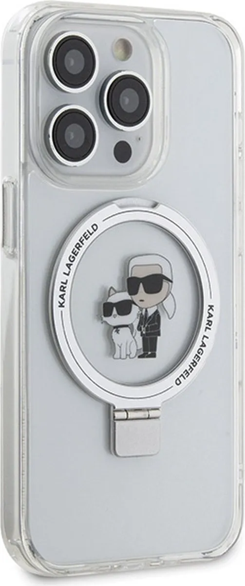 Karl Lagerfeld Ring Stand Karl & Choupette Hard Case Back Cover iPhone 14 Pro - Wit - afbeelding 6 van 6