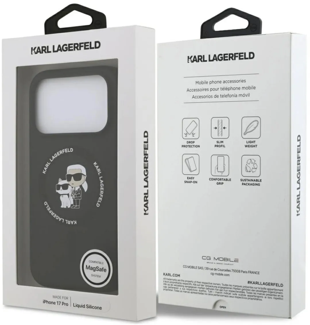 Karl Lagerfeld Silicone Case Karl&Choupette Ring MagSafe - iPhone 17 - Zwart