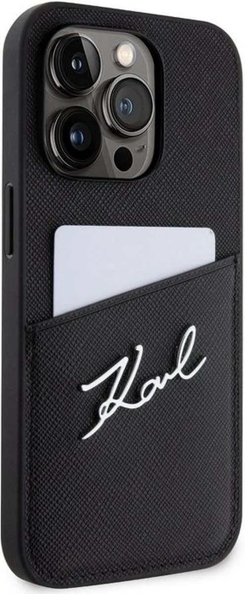 Karl Lagerfeld Saffiano Card Back Case KLHCP14XLSCBK - iPhone 14 Pro Max - Zwart