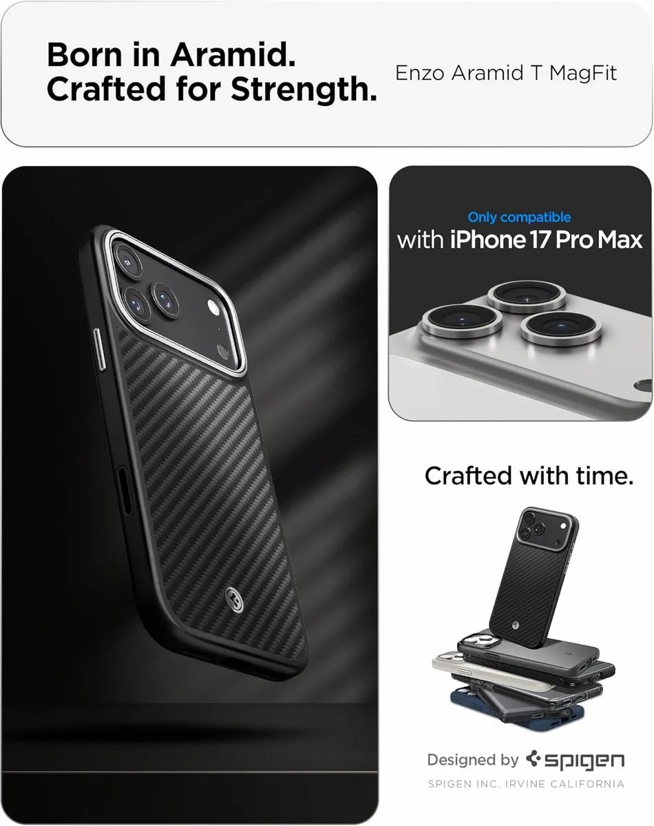 Spigen Enzo Aramid MagFit Hoesje - iPhone 17 Pro - Zwart