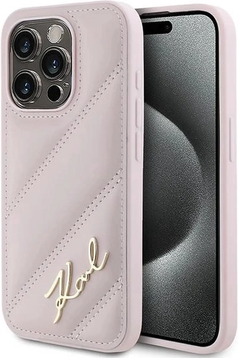 Karl Lagerfeld Diagonal Quilted Script Hoesje iPhone 15 Pro