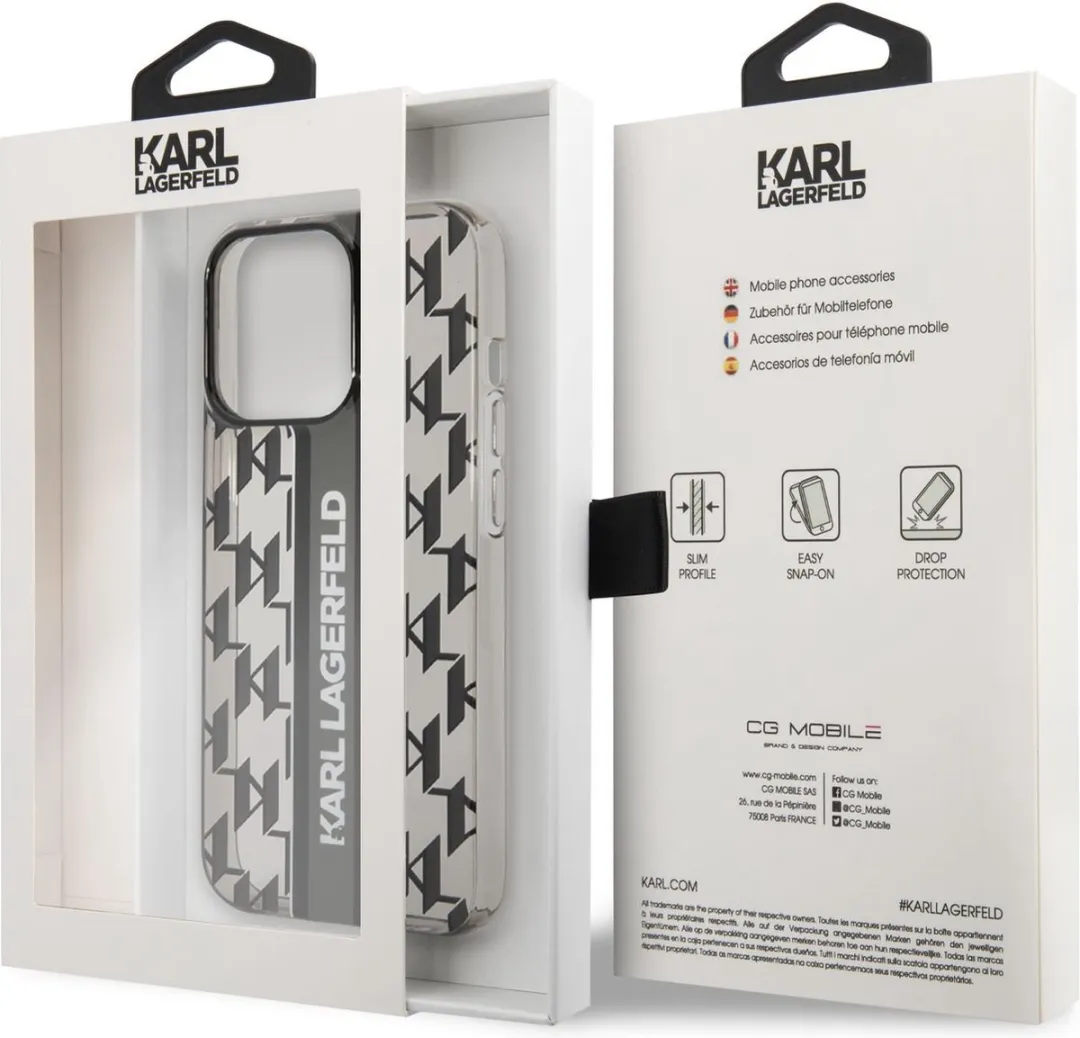 Karl Lagerfeld Monogram Vertical Stripe Hoes iPhone 14 Pro Max - KLHCP14XLMSVBK - Zwart