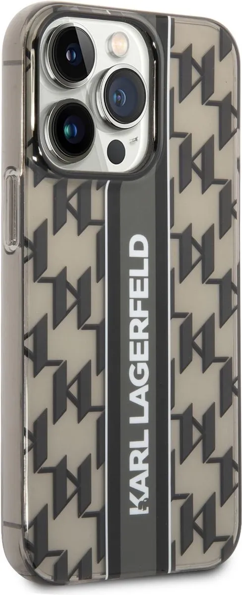 Karl Lagerfeld Monogram Vertical Stripe Hoes iPhone 14 Pro Max - KLHCP14XLMSVBK - Zwart