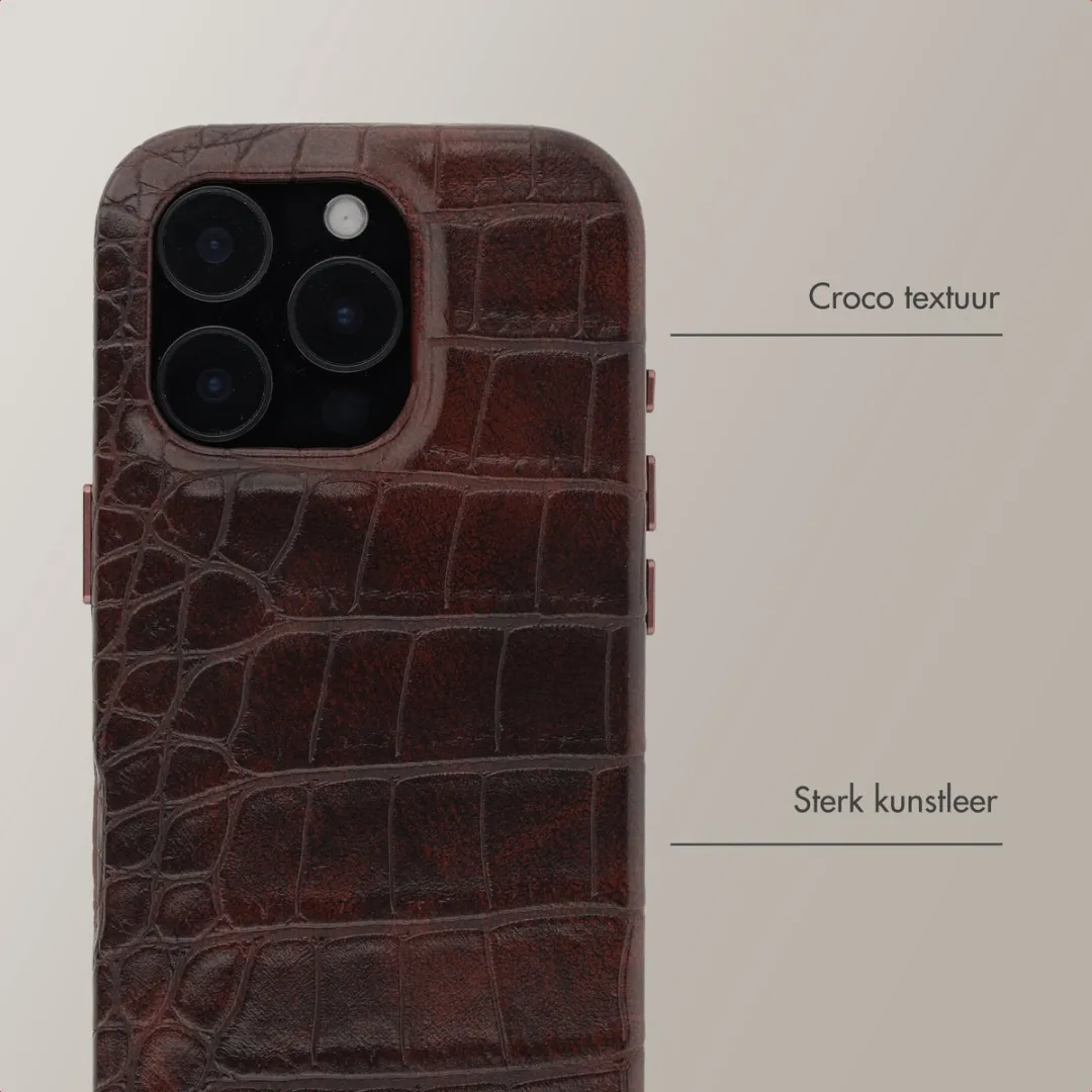 Selencia Hoesje iPhone 16 Pro Croco Choco Brown - MagSafe