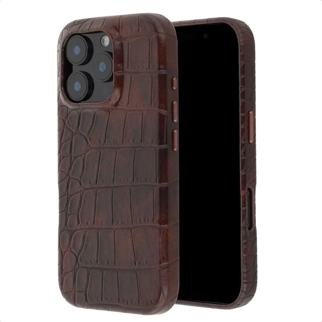 Selencia Hoesje iPhone 16 Pro Croco Choco Brown