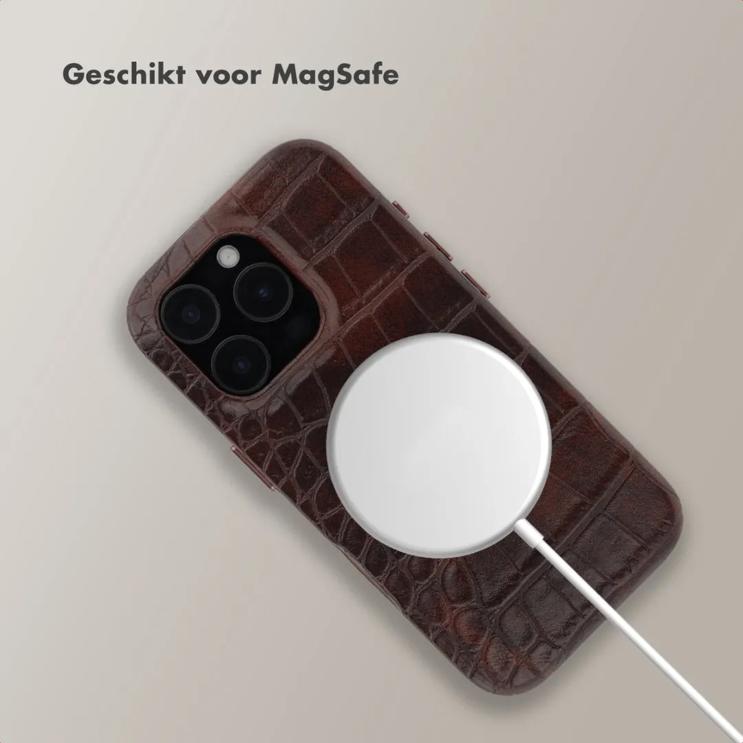 Selencia Hoesje iPhone 16 Pro Croco Choco Brown - MagSafe