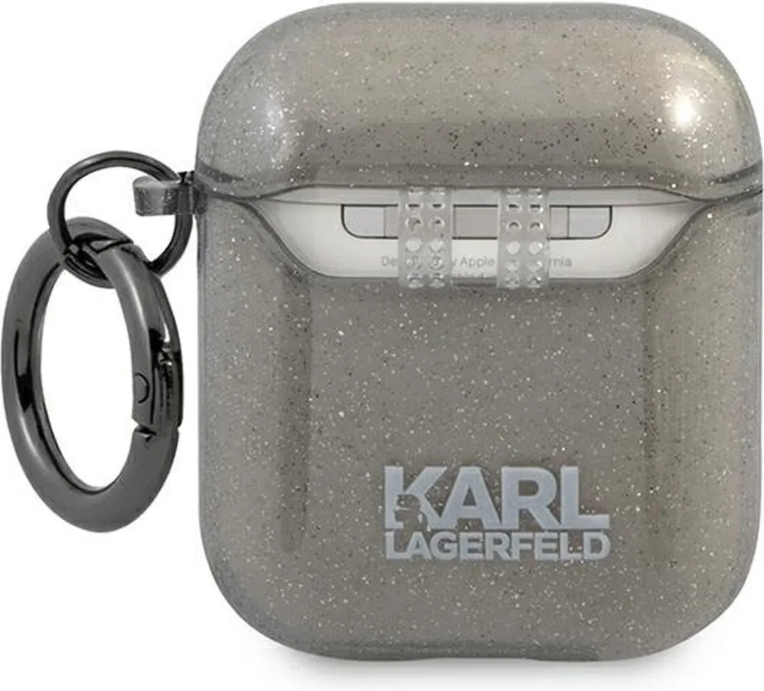 Karl Lagerfeld KLA2UCHGK AirPods Cover - Zwart Glitter Choupette