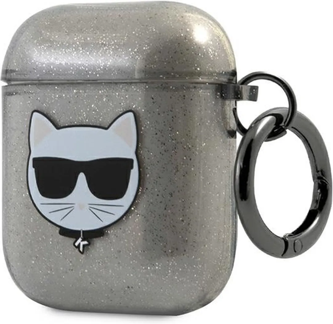 Karl Lagerfeld KLA2UCHGK AirPods Cover - Zwart Glitter Choupette