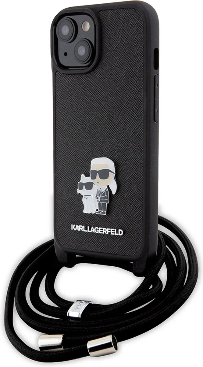 Karl Lagerfeld iPhone 15 Plus Hoesje - Effen Zwart Kunstleer