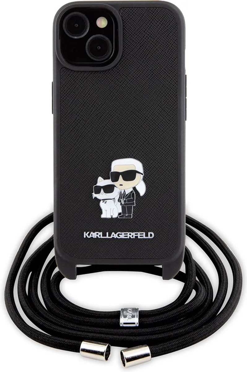 Karl Lagerfeld iPhone 15 Plus Hoesje - Effen Zwart Kunstleer
