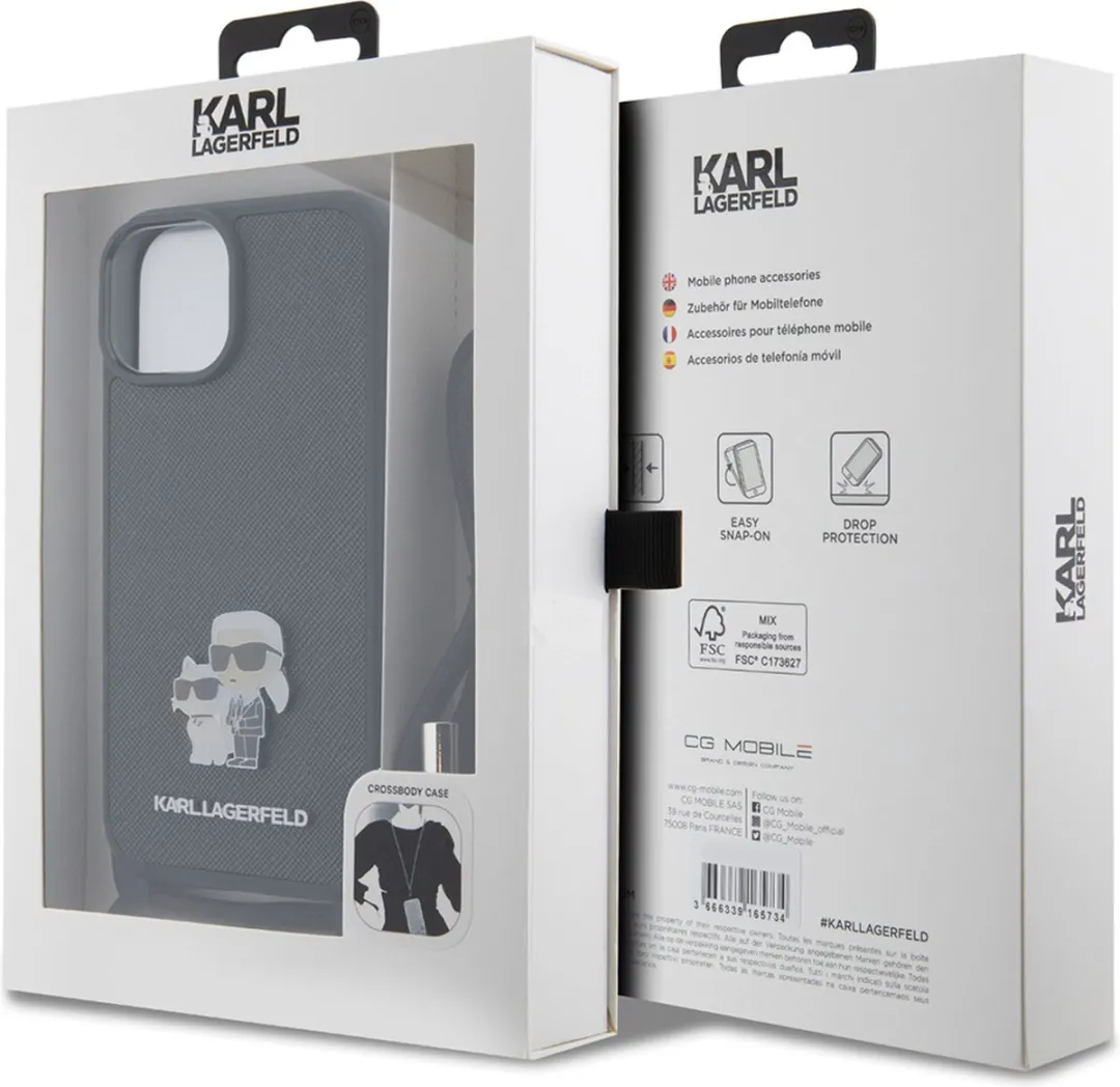 Karl Lagerfeld iPhone 15 Plus Hoesje - Effen Zwart Kunstleer