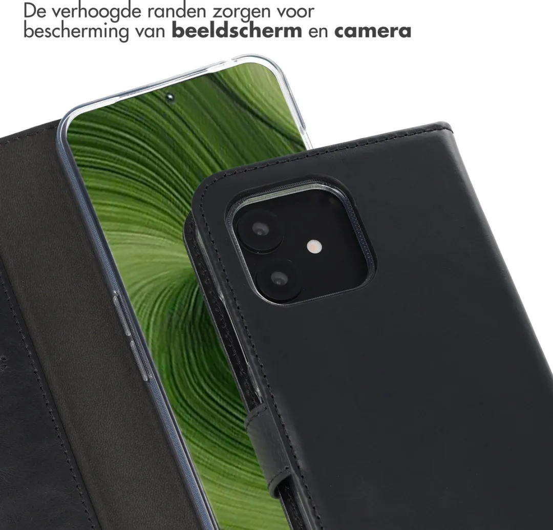 Selencia Hoesje Fairphone 6 - Echt Lederen Bookcase - 3 Pasjes - Zwart