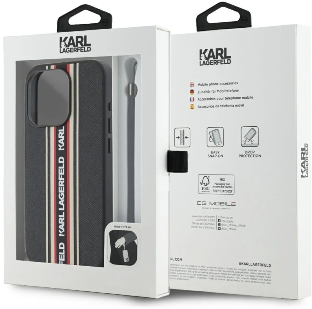 Karl Lagerfeld Hoesje Saffiano Athleisure Stripes - iPhone 15 Pro - Transparent