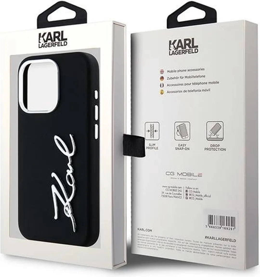 Karl Lagerfeld Siliconen Metal Script Logo Hoesje iPhone 15 Pro - Zwart