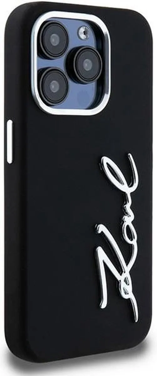 Karl Lagerfeld Siliconen Metal Script Logo Hoesje iPhone 15 Pro - Zwart - afbeelding 6 van 6
