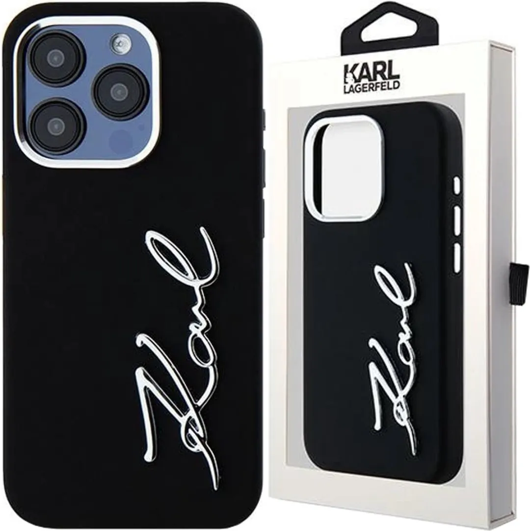 Karl Lagerfeld Siliconen Metal Script Logo Hoesje iPhone 15 Pro